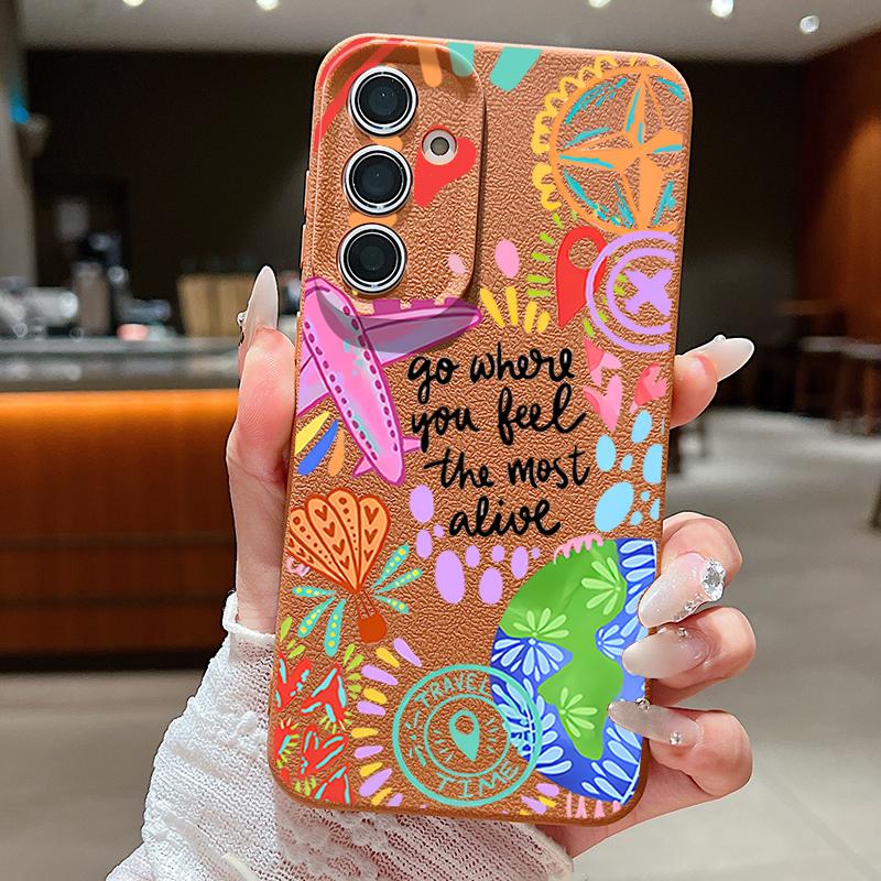 Cartoon Fire Balloon Pattern Case For Samsung Galaxy A57 A56 A55 A54 5G A37 A36 A35 A34 A17 A16 A15 A14 Leather Texture Silicone Cover