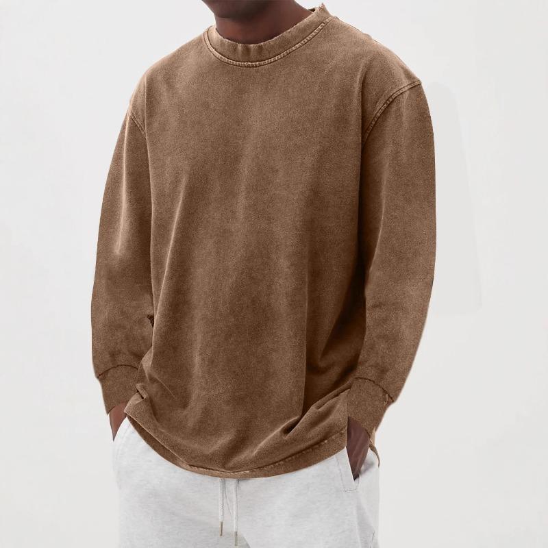 

Mens Purple Washed Crew Neck Sweatshirt Loose Fit Long Sleeve Casual Solid Color Top M верблюд