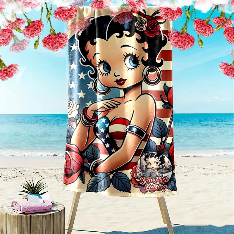 1pc Betty Boop Beach Towel, A Vibrant Beach Towel Suitable for Outdoor Activities, Camping, Hiking