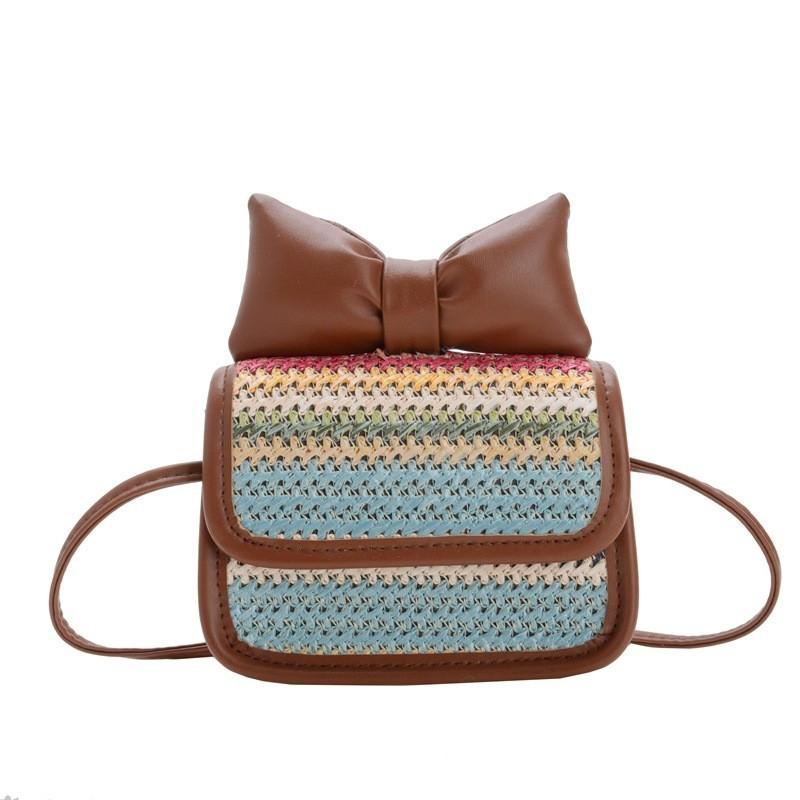 Trendy Woven Crossbody Bag For Boys And Girls Featuring Playful Color Combinations And Bow