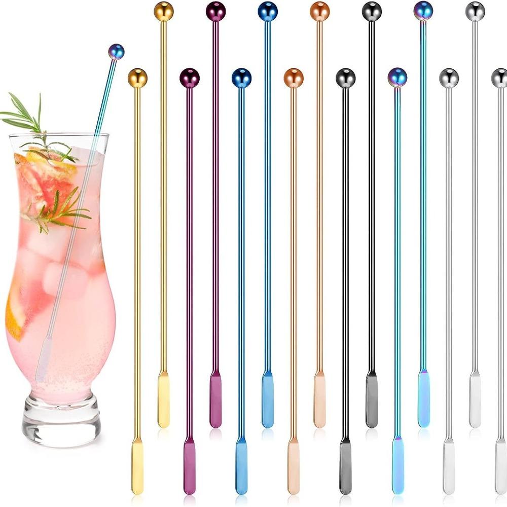 Fruit Sticks Stainless Steel Mixing Stick Long Handle Decoration Drink Stirring Reusable Ball Peen Stirring Rod Kitchen Drinks