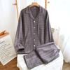 Spring and Autumn Latest Mens Pajama Kit 100Cotton Plaid Long Sleeved Pants Two Piece Kit Cardigan Large Size Homewear