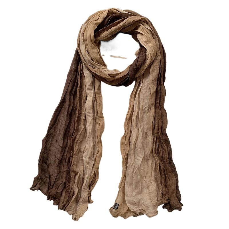 

Женский градиентный шарф с эффектом мятости - Легкий, мягкий, дышащий шарф - Длинная шаль, шарф в ретро этническом стиле, богемный шарф-шаль для пляжного курорта