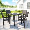5 Pieces Garden Dining Set, Garden Table and Chairs Set for 4 with Square HDPE Table and Chairs with Armrests, Black