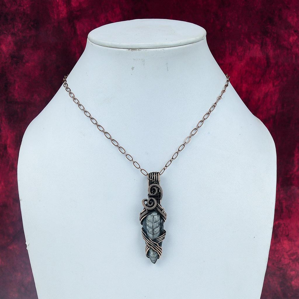 Orthoceras Fossil Pendant Handmade Pendant Gemstone Copper Wire Wrapped Jewelry