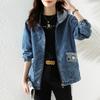 Spring and Autumn Women's Casual Short Hooded Denim Jacket