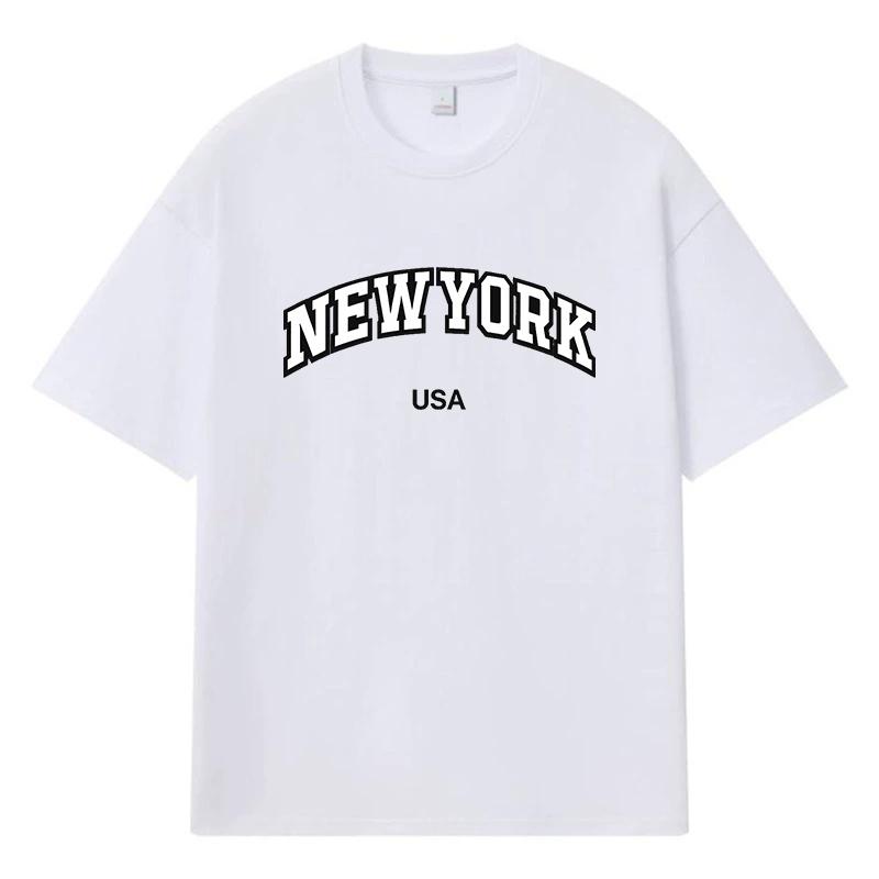 2026 Newyork Usa Printed Graphic Y2k Harajuku Streetwear 100% Cotton T Shirt Casual Oversized Summer Men T-shirt