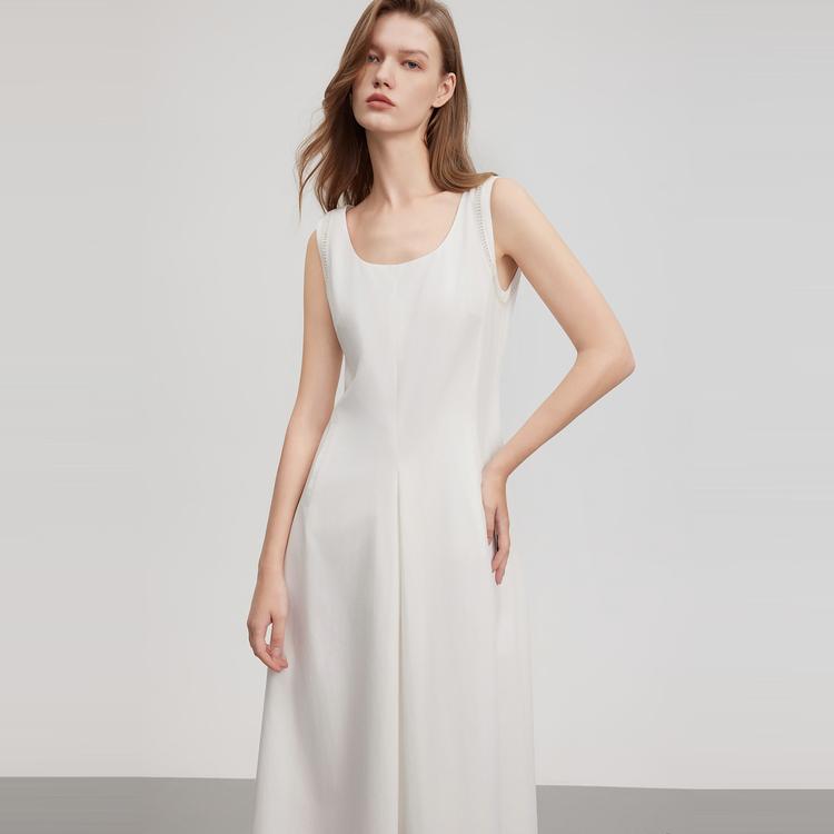 ELLE Elegant French White A-Line Dress With Sleeveless Tank Top Women Dresses L8SLM017