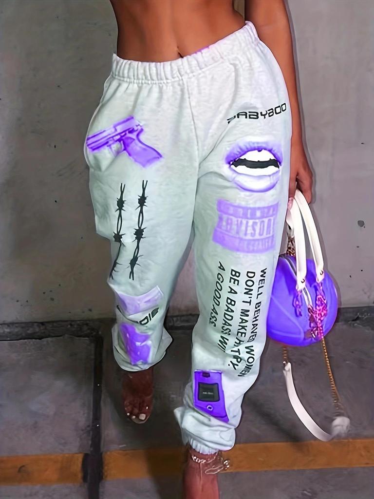 European & American Women's 2025 Printed Elastic Waist Casual Harem Pants