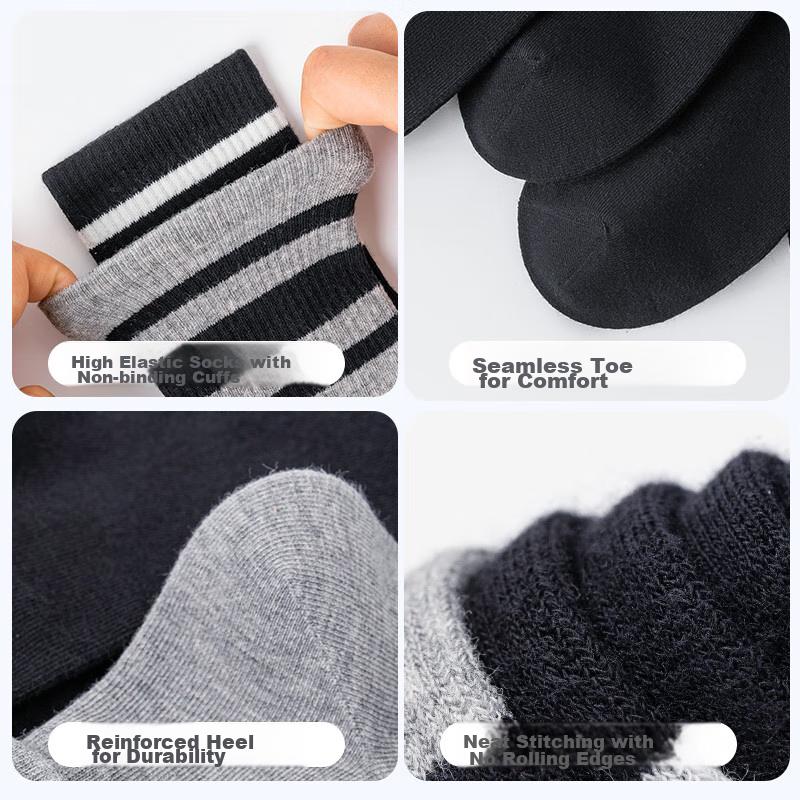 MIIOW 5 Pairs of Men's Socks, Fashionable Color-Block Striped Mid-Calf Socks, Trendy Sports Breathable Basketball Long Socks