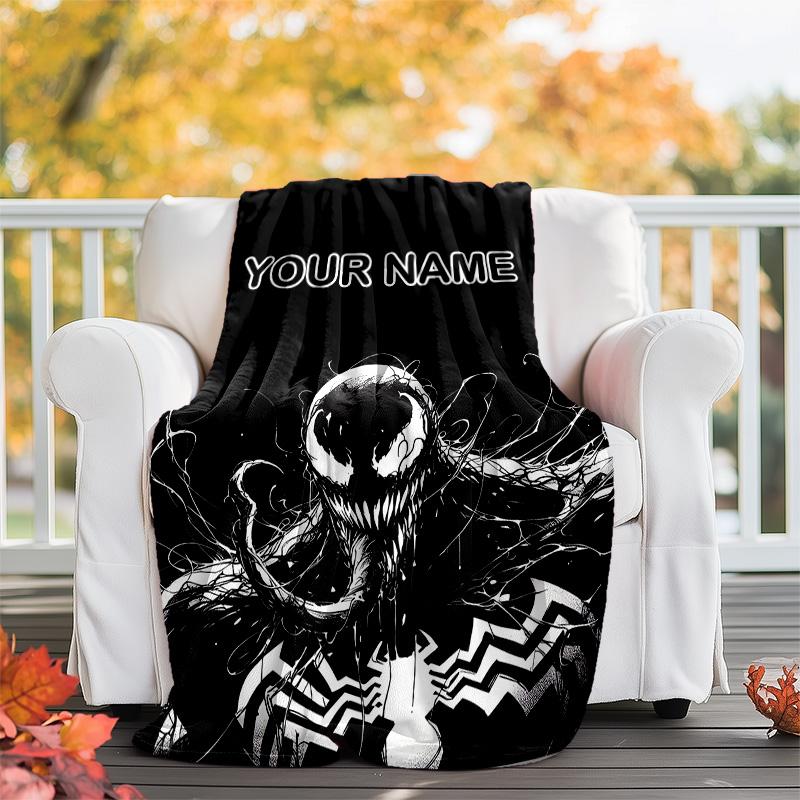 Customizable Venom Throw Blanket – Personalized Name, All-Season Cozy Snug Blanket, Machine Washable, Personalized Blanket