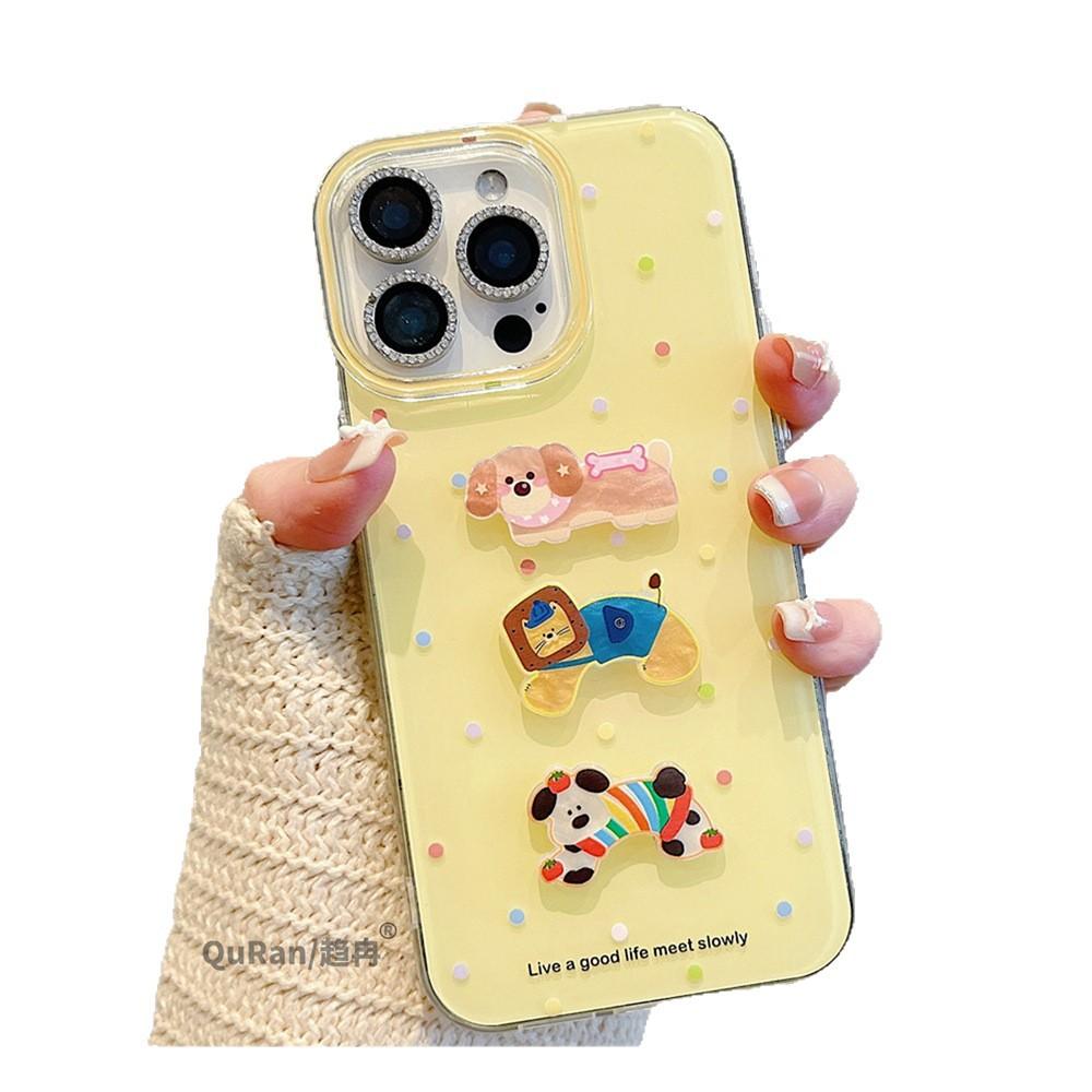 Single Layer Yellow Background Polka Dots for IPhone16pomax for Apple 15pr Mobile Phone Case 14 New Style 13 Cartoon 12 Original