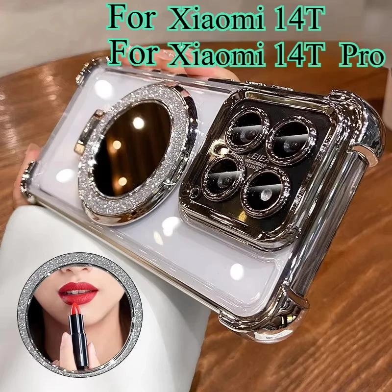 14T Pro Glitter Speil Magnetisk Støtteholder Deksel For Xiaomi 14T Pro 15 Pro 13T Støtsikkert Mykt Silikon Plating Telefondeksel