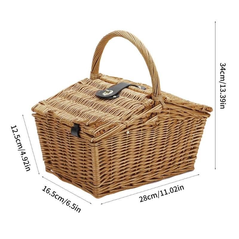 Handmade Wicker Picnics Basket Large Capacity Camping Basket Food Basket for Outdoor Gatherings