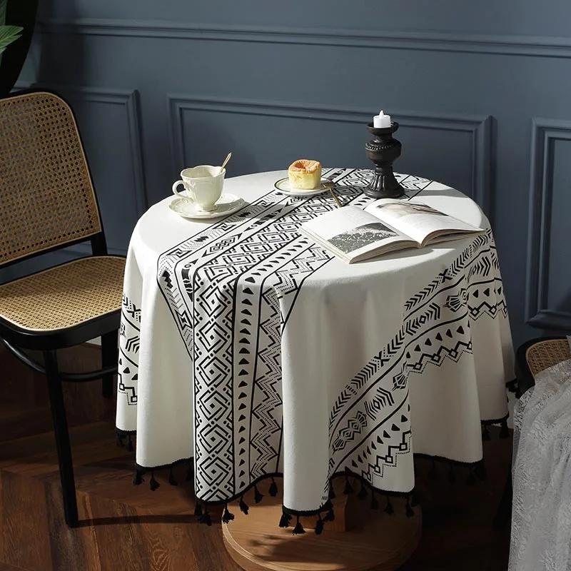 Tablecloth Around Cotton Linen Tassel Tablecloth Plaid Round Tablecloth Red Striped Lattice Table Map Wedding Cloth Cover