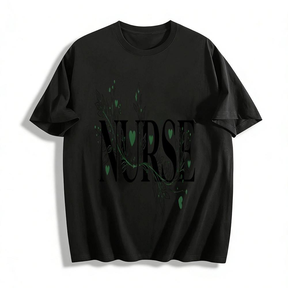 Floral Heart Print Nurse Themed Casual Top For Medical Workers Pure cotton T-shirt XXS