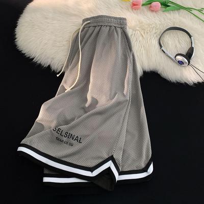 Men's American-Style Double-Layer Mesh Basketball Shorts: Breathable, Thin, Large Size Summer Sportswear.
