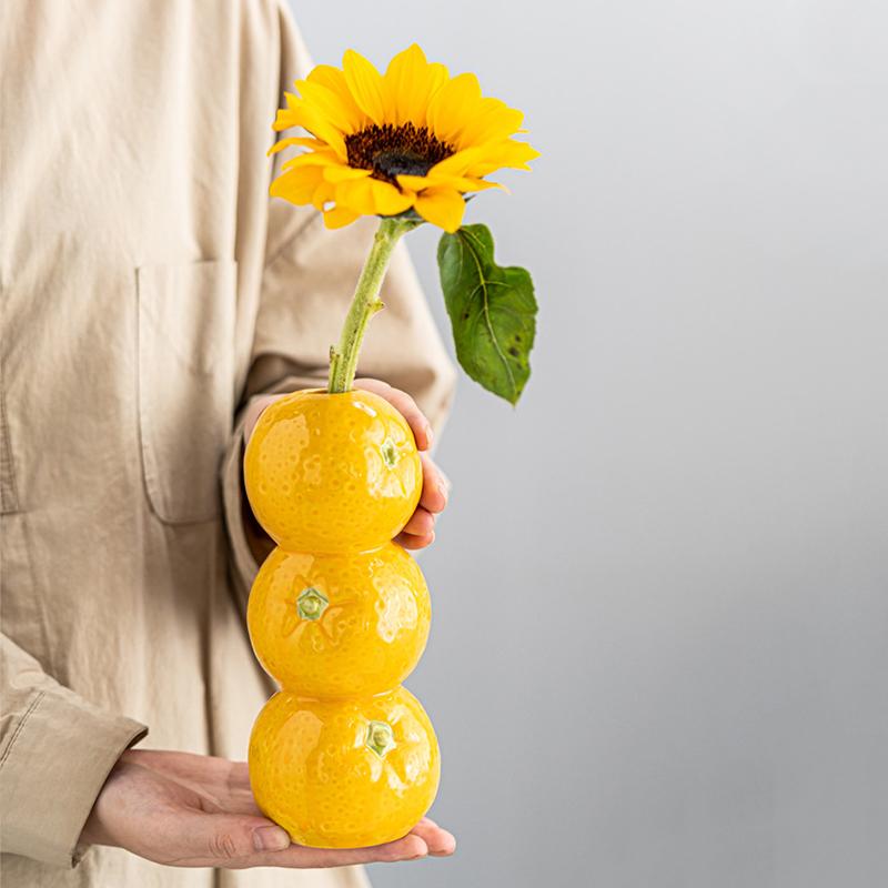 1PC Imitation Fruit Vase Modern Lemon Container Simulated Flower Pots Ceramic Vase Desktop Decoration 3 styles