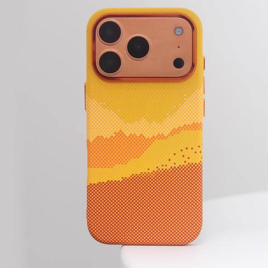 Orange Carbonfaser-Textur Legierungslinse Stark für Magsafe Handyhülle für iPhone 17 Pro Max Magnetisch Stoßfest Harte PC-Abdeckung