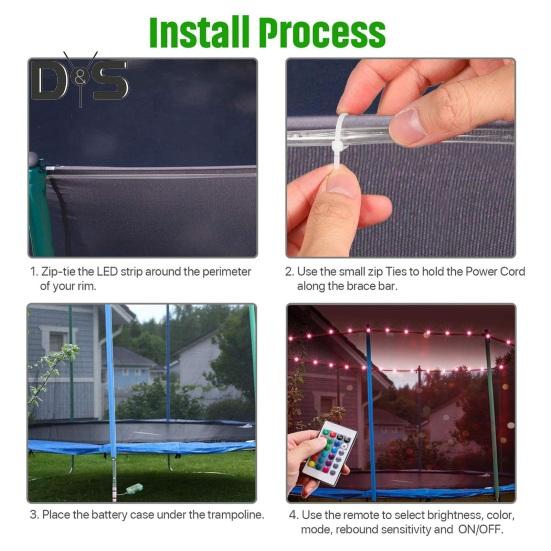 Wodoodporne paski świetlne LED do trampolin z pilotem zdalnego sterowania, 16 kolorów, zewnętrzne światła do zabawy w nocy, do trampolin o długości 8/10/12 stóp