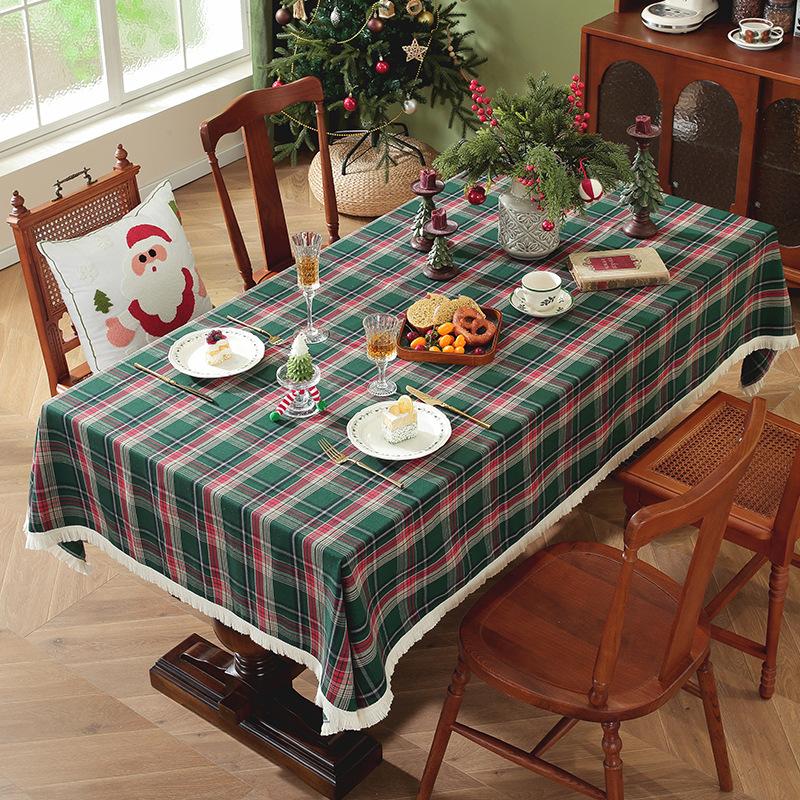 Christmas Checkered Tablecloth Buffalo Plaid Cotton Flannel Tablecloths, Xmas Winter Washable Table Cover For Party Dining Decor