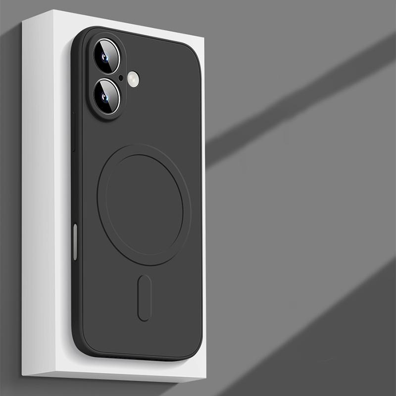

Оригинальный жидкий силиконовый магнитный чехол для iPhone 16 15 14 Plus 13 12 Mini 11 Pro XS Max для беспроводной зарядки Magsafe, мягкий чехол For iPhone 16 чёрный