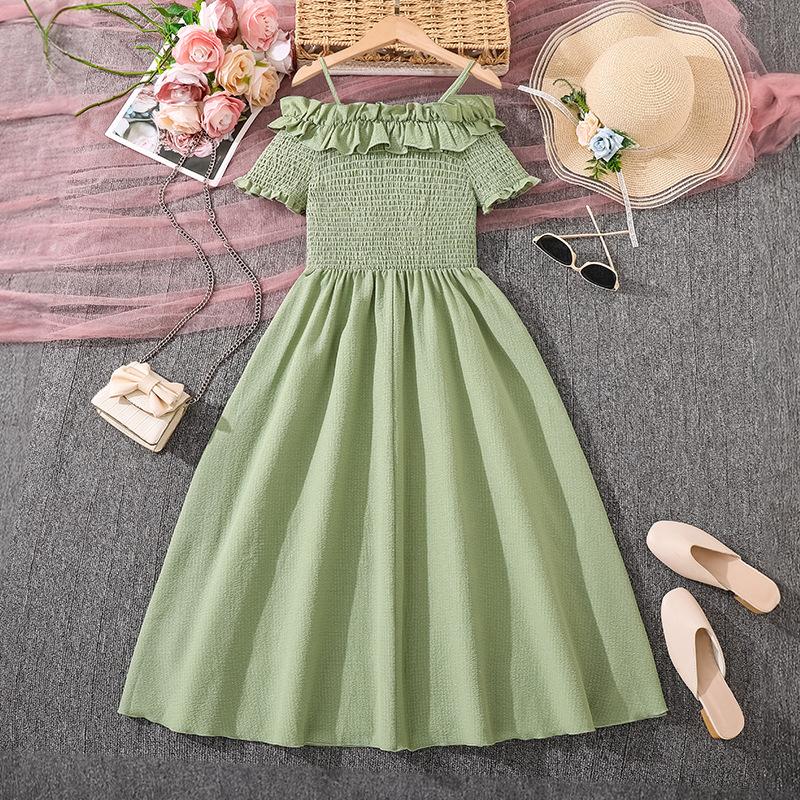 Kindermodekleid für Frühling und Sommer: Süßes Rüschen-One-Shoulder-Halter-Prinzessinnenkleid für Mädchen