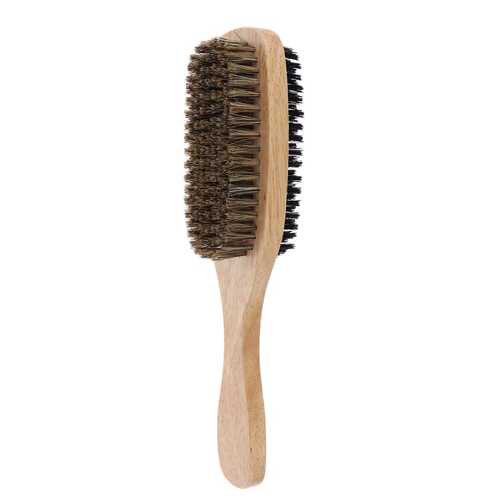 2 Sizes Double Side Men Hair Bristle Beard Mustache Brush w/Wood Handle