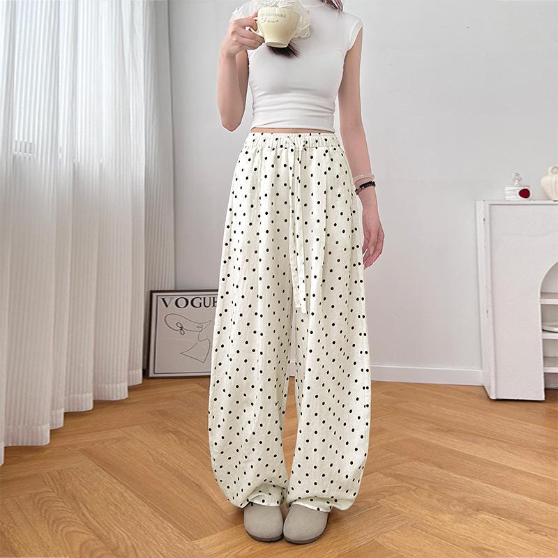 

Летние тонкие брюки с высокой талией, свободные, ленивые, в горошек, повседневные, теннисные, для пола S белый