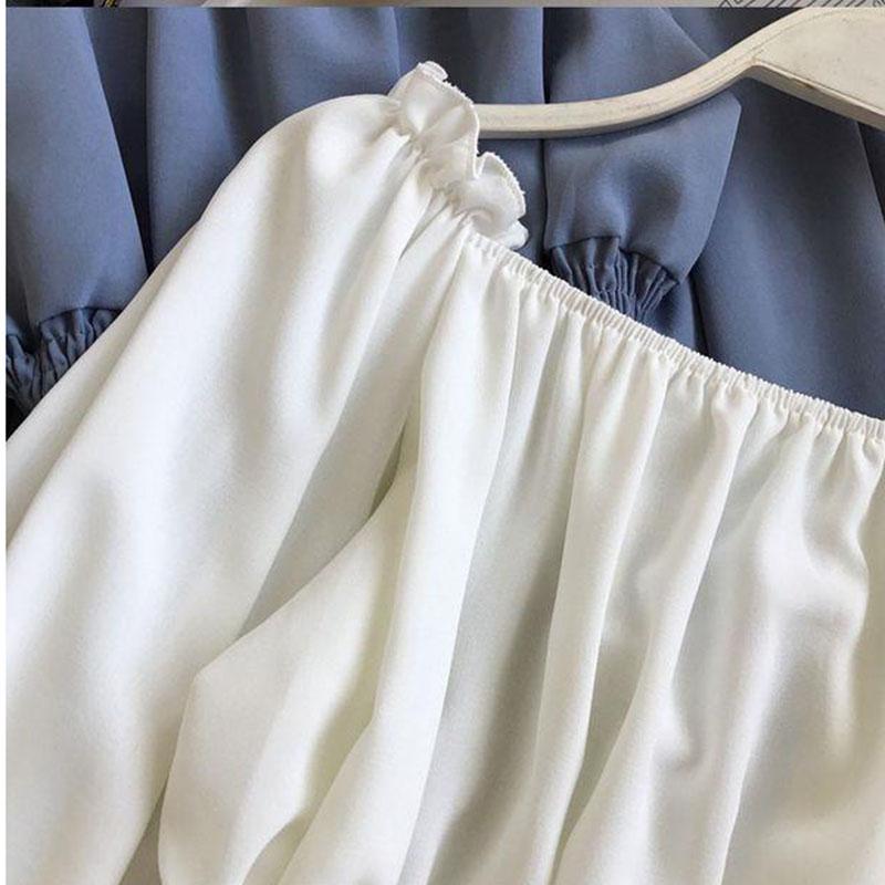 Women's Ruffled Chiffon Shirt Short Top Sexy Off-the-shoulder Off-the-shoulder Long Sleeve Waist Shirt Women Blouse Lantern Sleeve