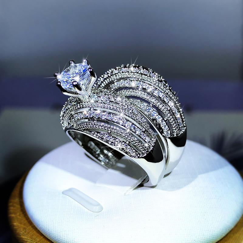 Ensemble Double Bague de Luxe Zircon de Haute Qualité Plaqué Or Véritable Bagues pour Hommes et Femmes Bijoux de Fête Mariage Cadeau