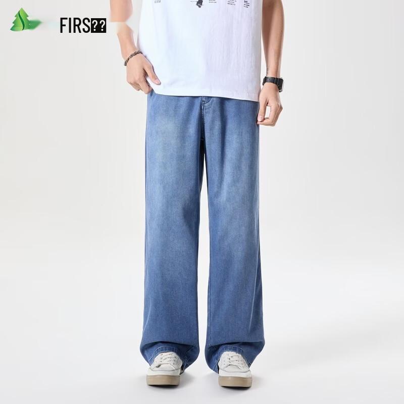 FIRS Men's Tencel Blend Summer Thin Straight-Leg Jeans