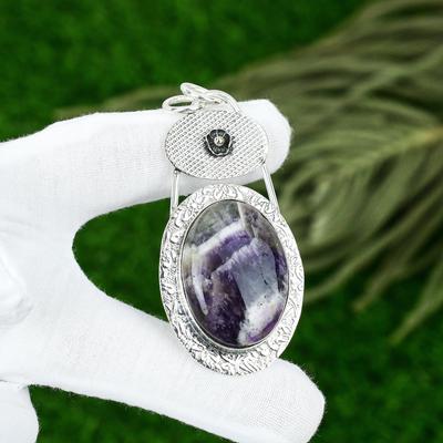 Saldi Festa della Mamma Pendente Boho in Argento Sterling 925 con Pietra di Ametista Chevron Gioielli