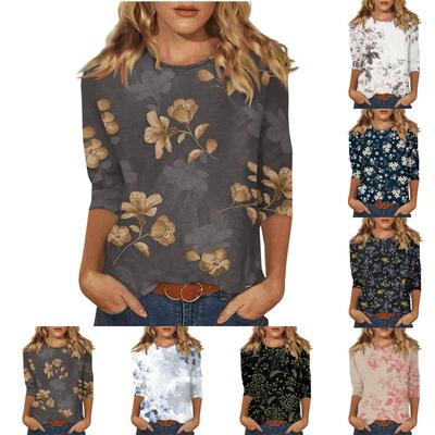Lässige Damen-T-Shirts mit 3/4-Ärmeln und Rundhalsausschnitt