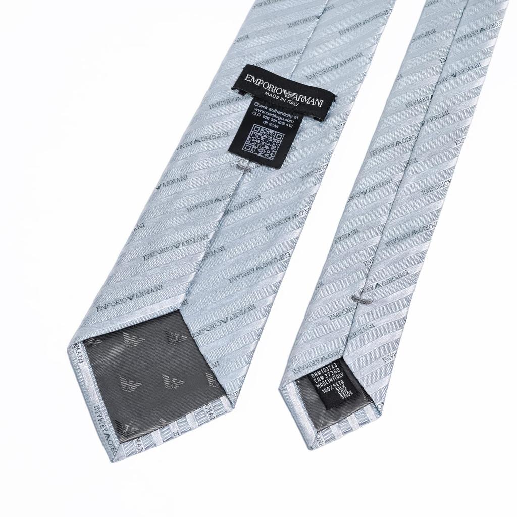 Emporio Armani Sky Name Made in 340075 2R605 00332 Men's Tie, 7.5cm Wide, 100% Silk, Blue, Logo, Italy, [Used]