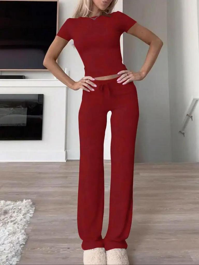 2026 European Casual Short-Sleeve Top & Long Pants Set for Home, Sports & Yoga