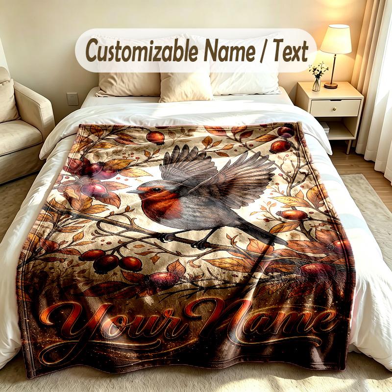 Bird Theme Custom Blanket Personalized Name & Text Customized Soft Warm Throw Blanket Home Decor