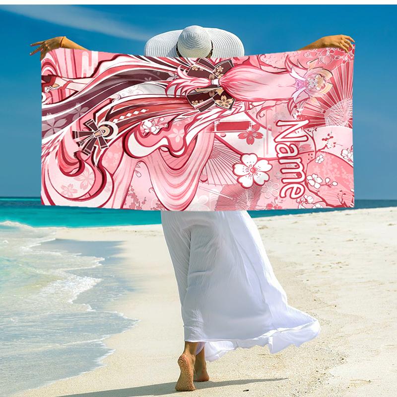 Personalized customized proof beach towel with Genshin Impact characters pattern - soft, absorbent,quick-drying,perfect swimming,camping&bathing