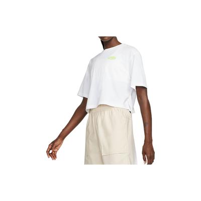 Logo Solid Color Sports Fashion Breathable Round Neck Short Sleeve Crop Top Women Tops White DM6575-100