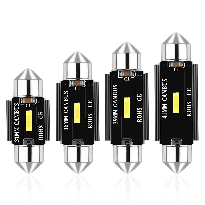 2Pcs/1pc C5W LED CANBUS C10W Led Bulb Festoon 31mm 36mm 39mm 41mm CSP Car Interior Dome Lamp License Plate Reading Light White 12V