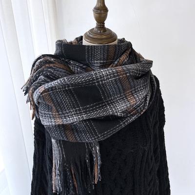 Sciarpa di Lana per Donna Uomo Stile Britannico Tartan Plaid Sciarpe di Cachemire con Nappa Femminile Inverno Caldo Sciarpa da Collo Scialle