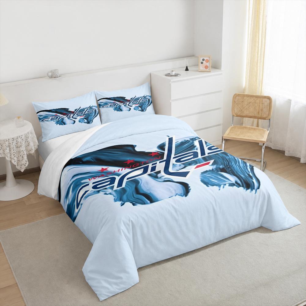 3 Piece Bedding Set Washington Capitals NHL Blue Paint Splash White Print Duvet Cover for Men Fan Gift