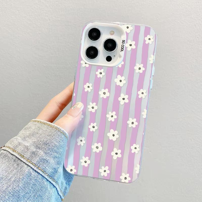 New Vertical Stripe Small Flowers Laser Phone Case For Samsung Galaxy S26 Ultra S23 S24 S25 S22 S21 S20 Plus FE A35 A55 Cover