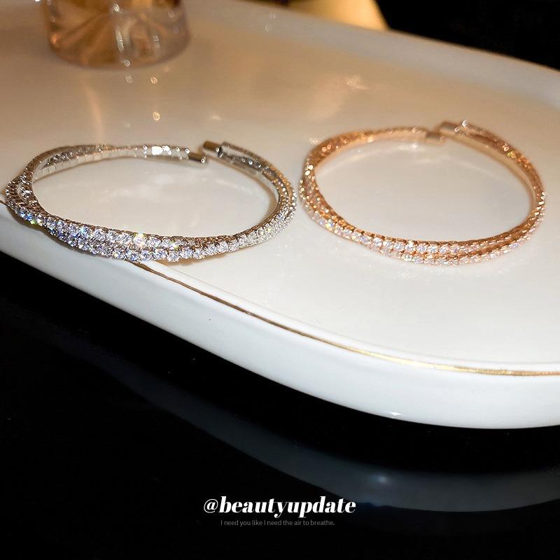 Zircon Double-layer Cross-opening Bracelet Light Luxury Niche High-end Bracelet Simple Personality Versatile Jewelry Wholesale Women