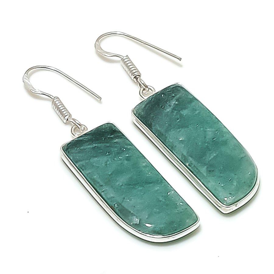 Серьга из натурального зеленого авантюрина 925 пробы стерлингового серебра 1,97 AE-11563