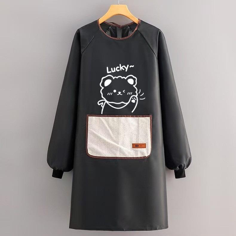 Cooking and catering coverall, thickened work apron, waterproof apron, long-sleeved apron, cartoon oil-proof apron чёрный