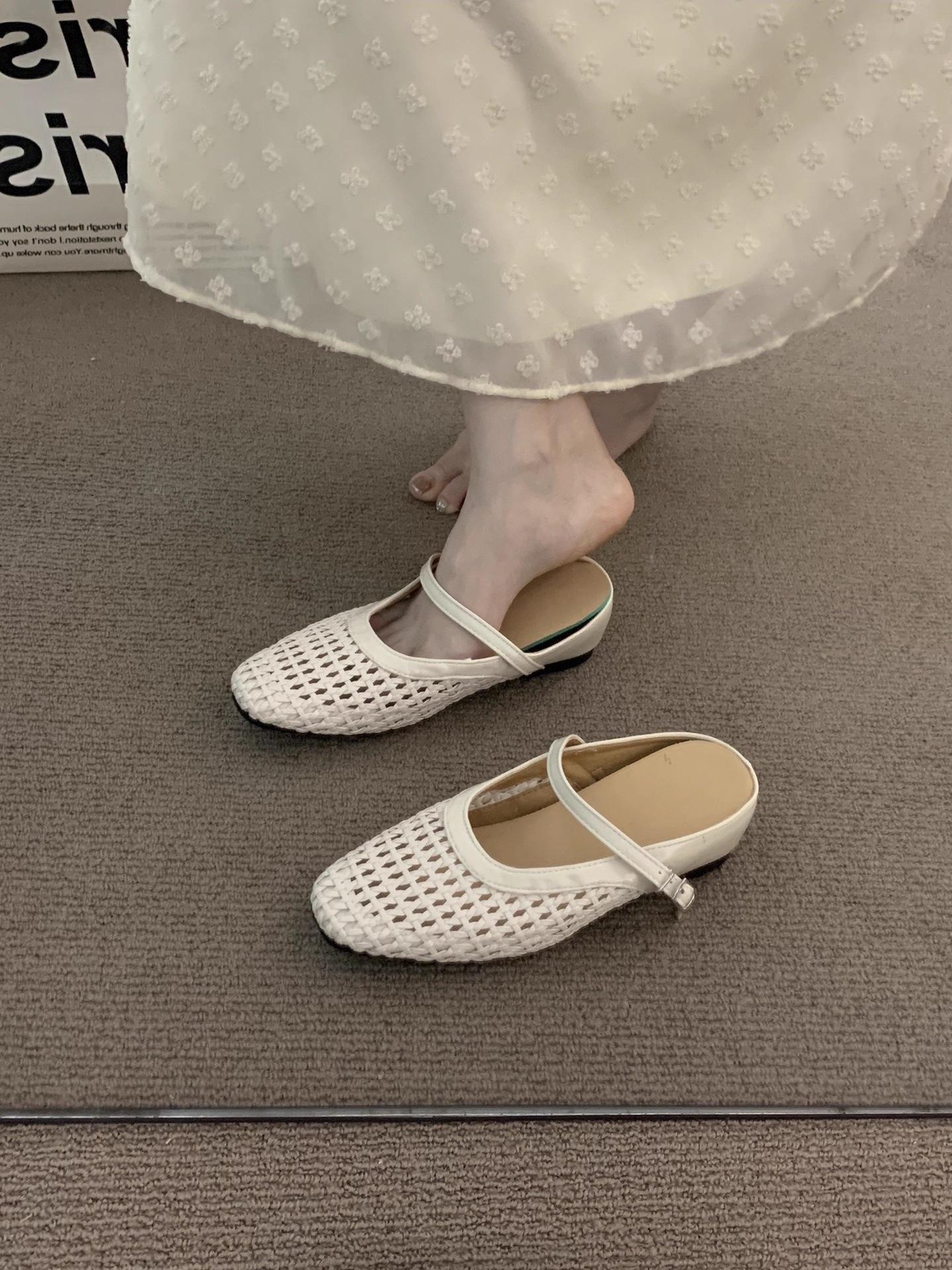 

Inner height increase high heel hollow brown bag head sandals women s summer hollow small Birkenstock half slippers 40 бежевый