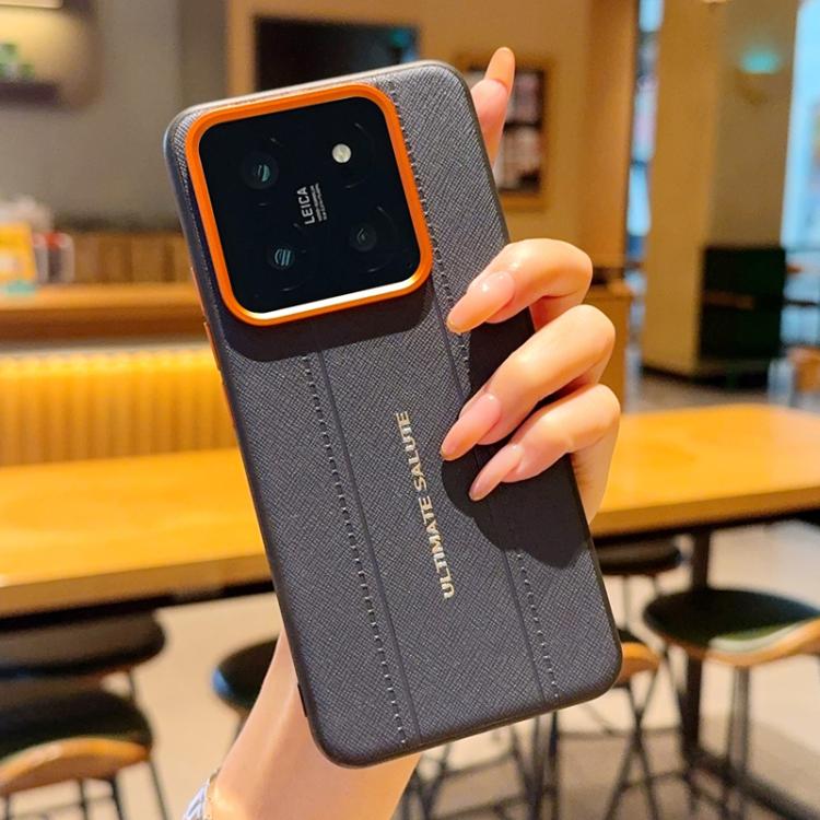 Metal Camera Lens Frame Buttons Vegan Leather Phone Case For Xiaomi 14 Ultra, Shockproof Protective Cover