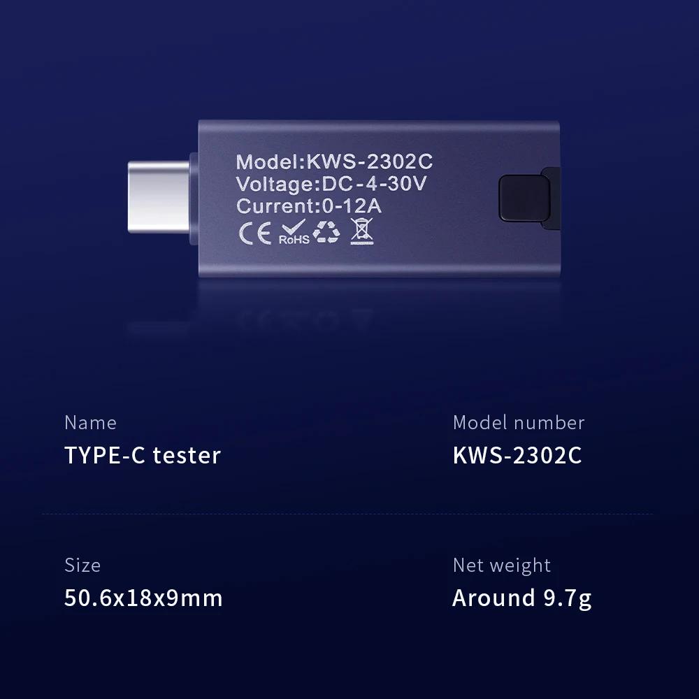 Typ-C Multifunktions-Digitalanzeige Gleichspannung Amperemeter Leistungsmesser Handy-Ladegerät Tester DC 4-30V 0-12A Batterietest