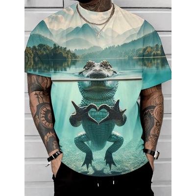 Men's Work Shirts Men's T-Shirts Tops Gifts Men Women's Daily Casual Shark Crocodile Animal Print Short Sleeve Crew Neck T-Shirt
